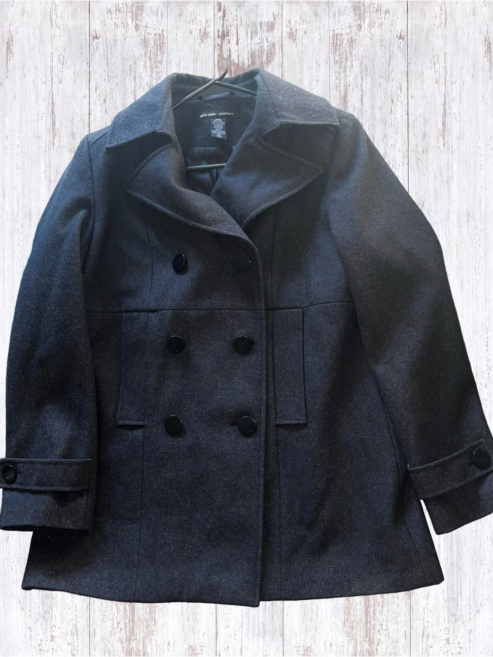 New York & Company Black Double-Breasted Wool Blend Pea Coat Size 10